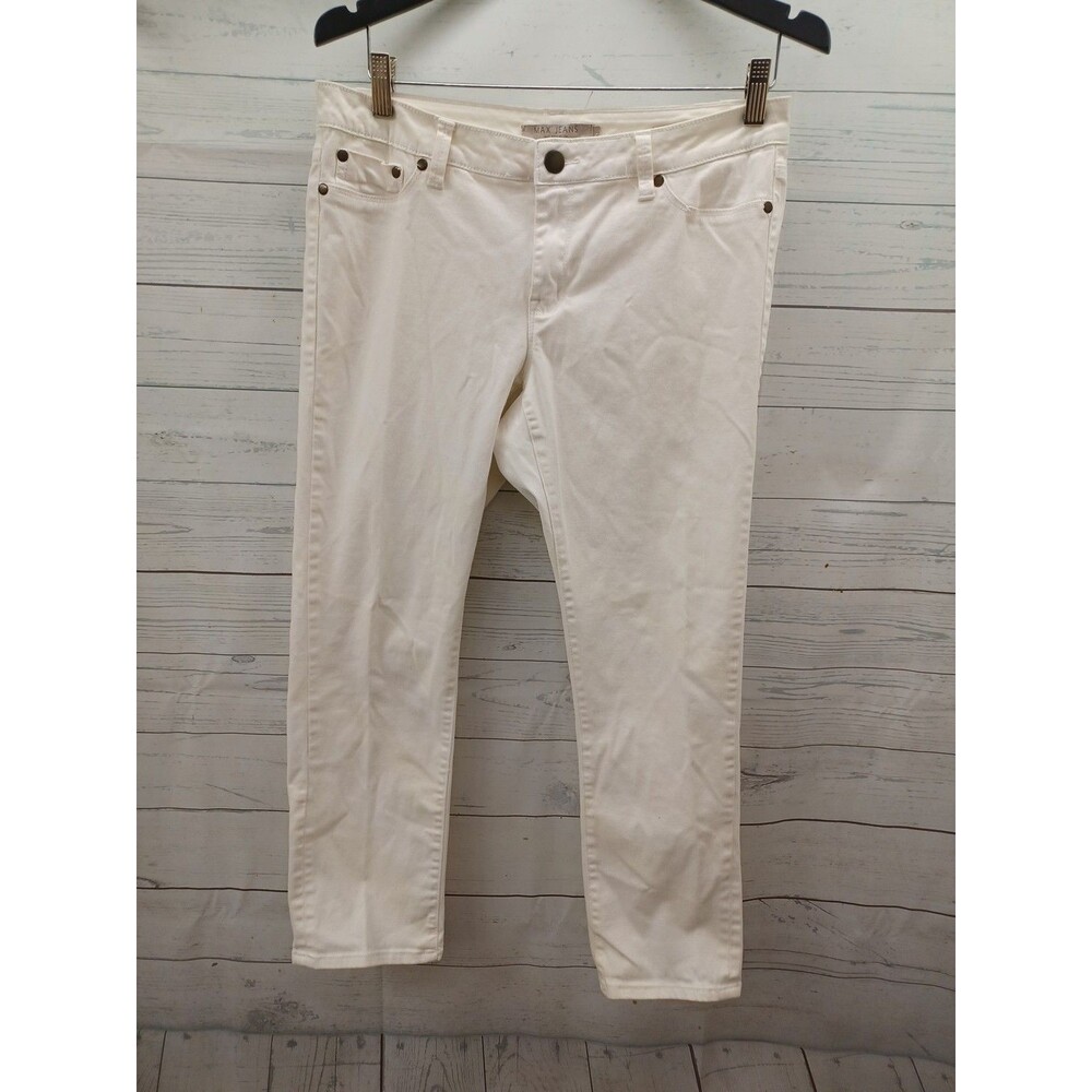 Max Jeans Crop Jeans White Denim 5-Pocket Button Womens Jeans Sz 10 Stretch
